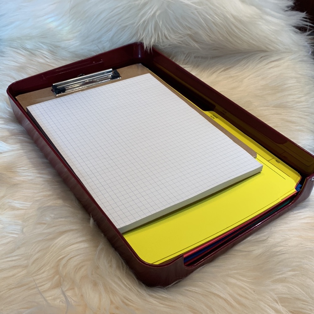 SALE!! Desk tray with clipboard, file folders, paper.   2